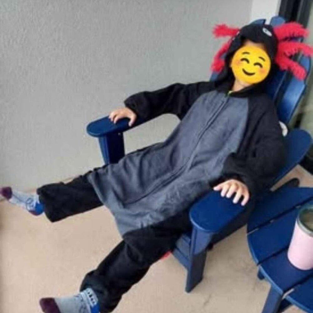 NWT! AXOLOTL Onesie! Cozy, Soft Unisex, Black/Red, Sz Adult Small (Or Youth XL)